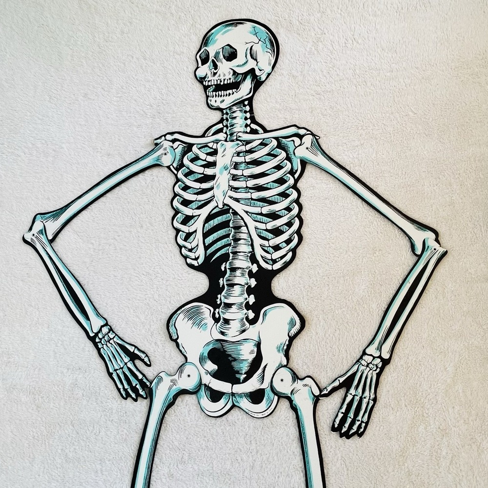 Vintage Beistle 55" Jointed Skeleton Halloween Die Cut USA 1950-60s Cardboard